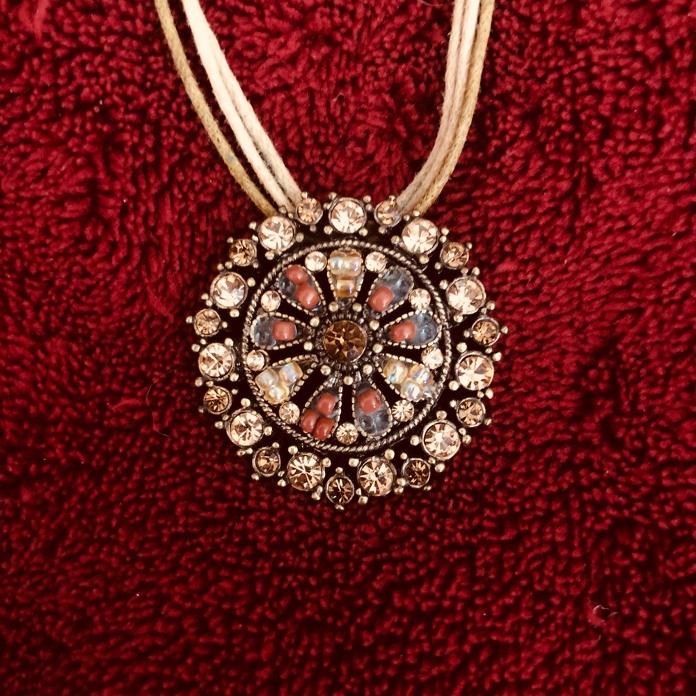 Lia Sophia Crystal Pendant Leather Cord Necklace